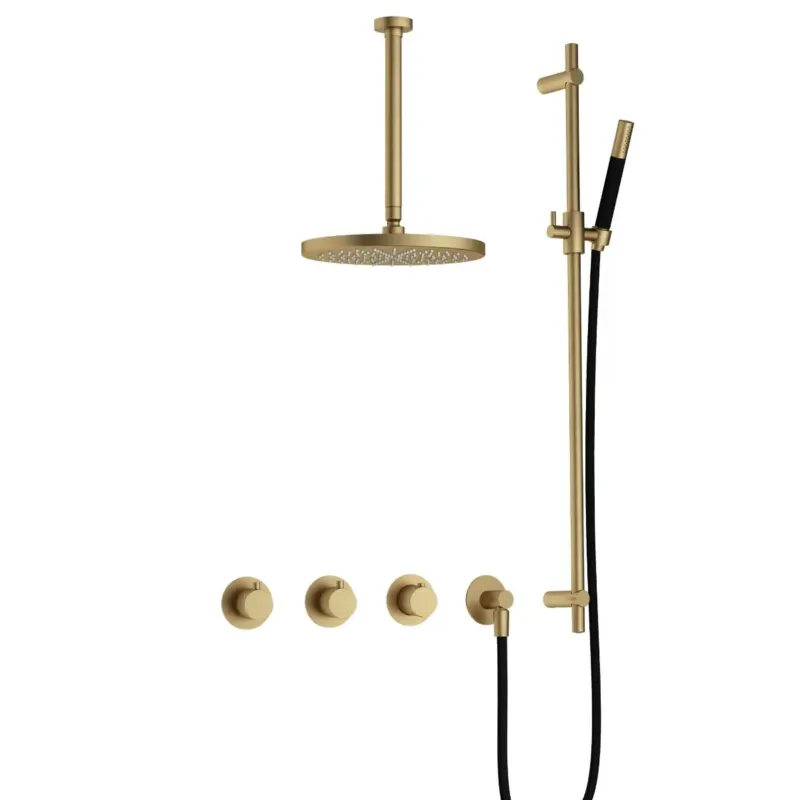 Laatste Versie Hotbath Cobber IBS70 inbouwdouche met 30cm plafondbuis, 30cm hoofddouche en glijstang geborsteld messing