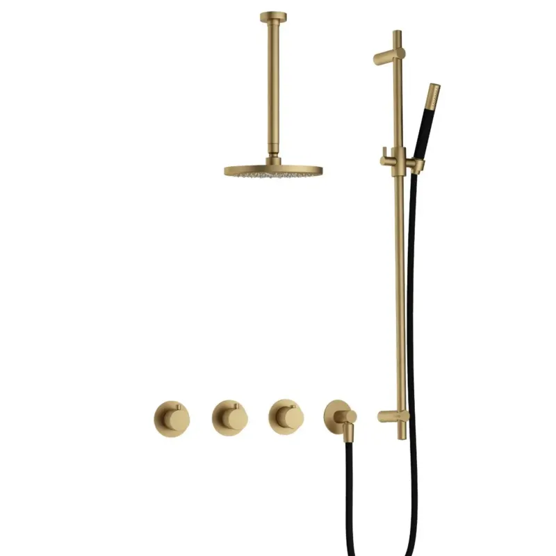 Premium Hotbath Cobber IBS70 inbouwdouche met 30cm plafondbuis en glijstang geborsteld messing