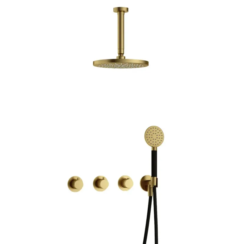 Merkproduct Hotbath Cobber IBS70 inbouwdouche met ronde handdouche en 15cm plafondbuis geborsteld messing PVD
