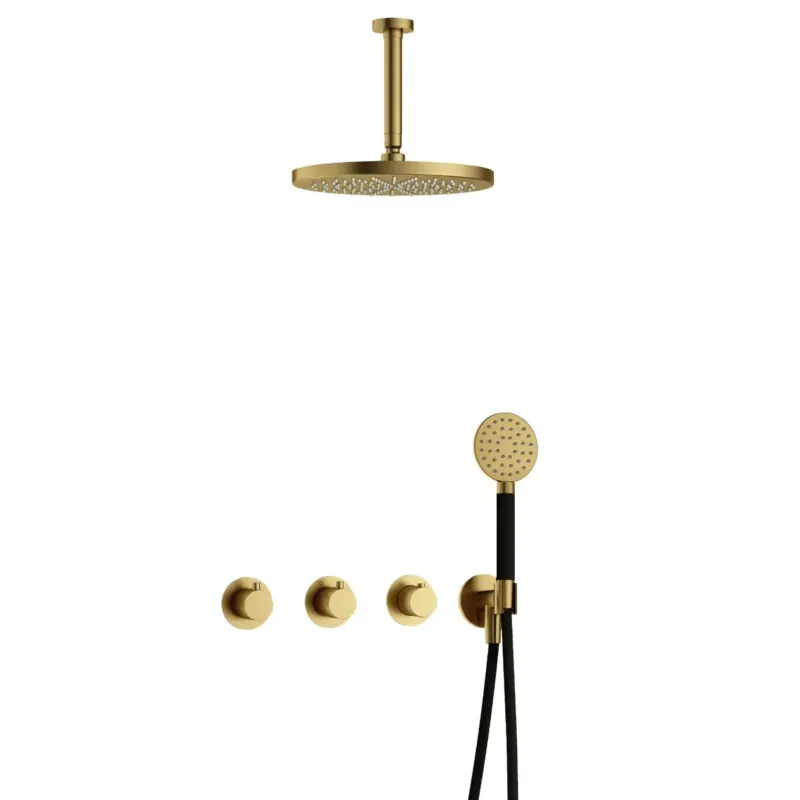 Hotbath Cobber IBS70 inbouwdouche met ronde handdouche, 15cm plafondbuis en 30cm hoofddouche geborsteld messing PVD Aanbieding