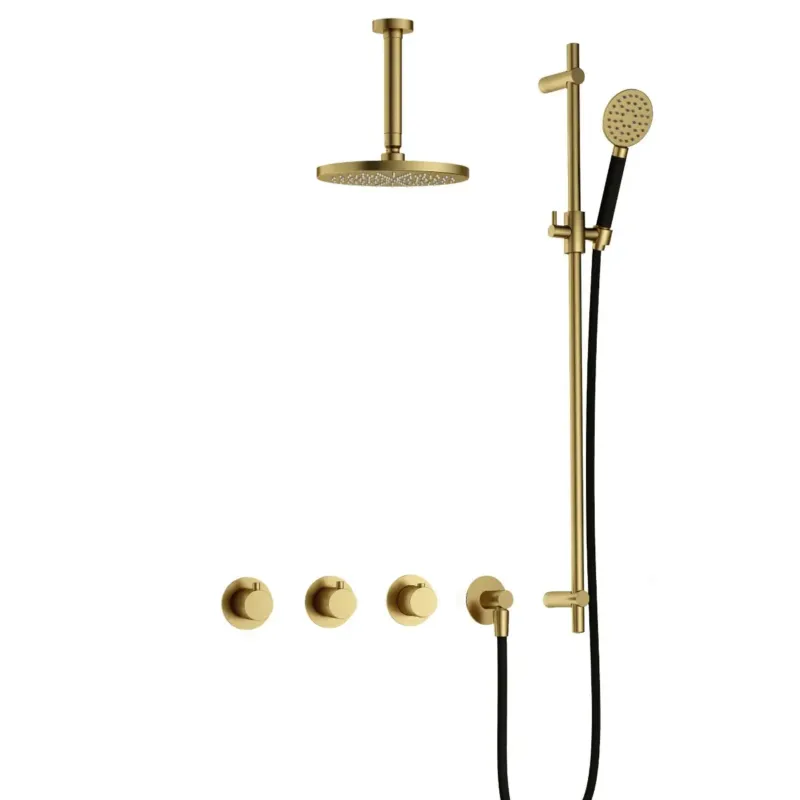 Nu Kopen Hotbath Cobber IBS70 inbouwdouche met ronde handdouche, 15cm plafondbuis en glijstang geborsteld messing PVD