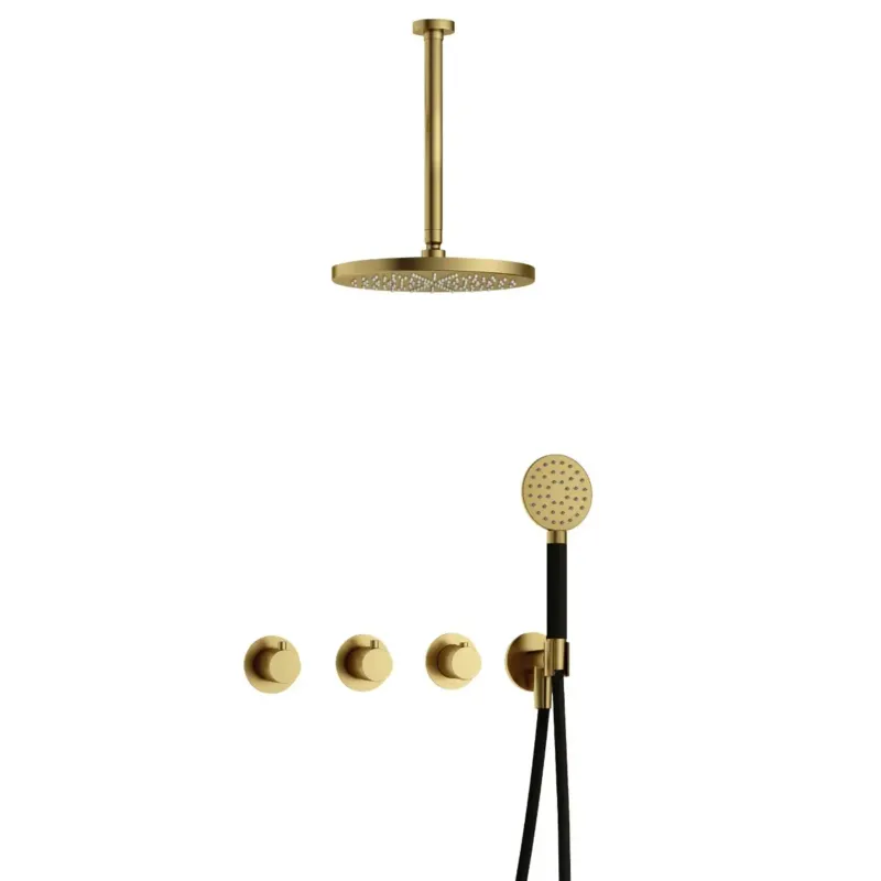 Hotbath Cobber IBS70 inbouwdouche met ronde handdouche, 30cm plafondbuis en 30cm hoofddouche geborsteld messing PVD Express Levering