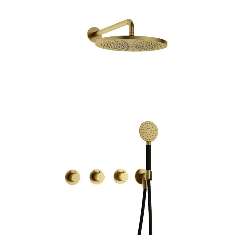 Gereduceerde Prijs Hotbath Cobber IBS70 inbouwdouche met ronde handdouche en 30cm hoofddouche geborsteld messing PVD
