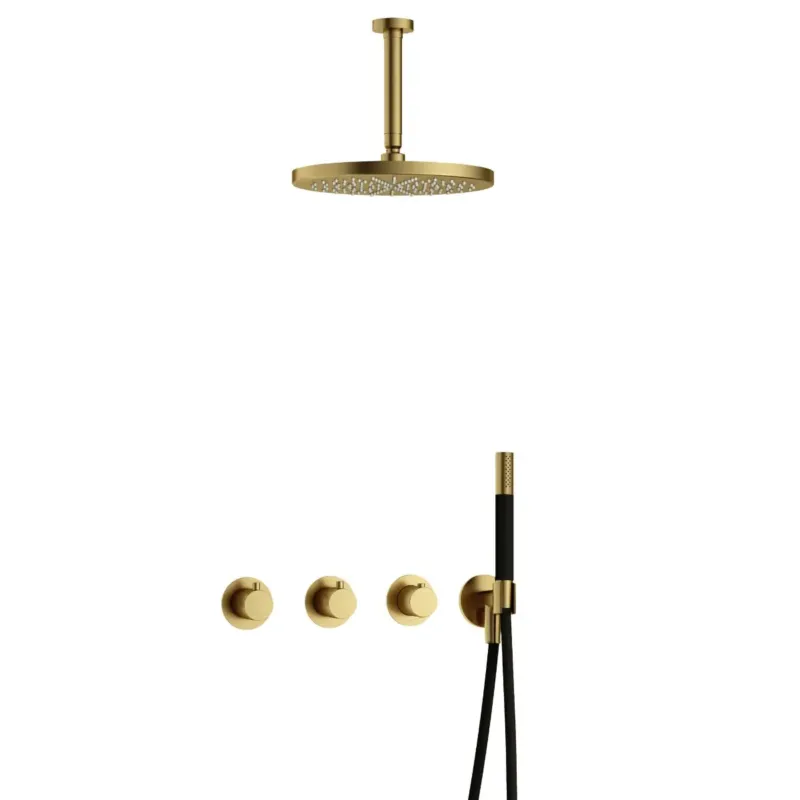 Hotbath Cobber IBS70 inbouwdouche met 15cm plafondbuis en 30cm hoofddouche geborsteld messing PVD Direct Beschikbaar