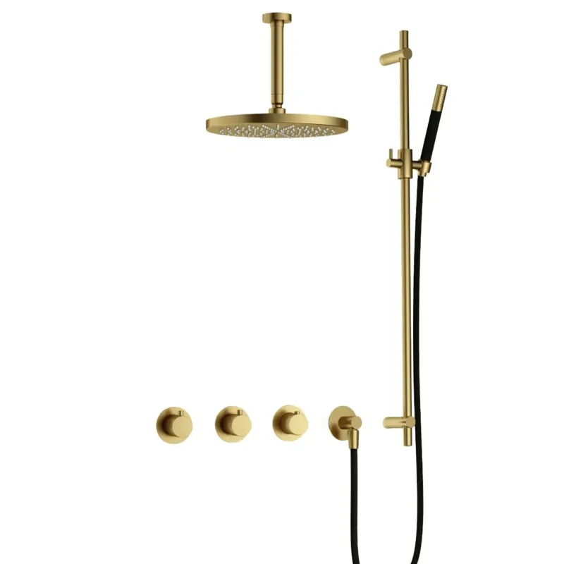 Hotbath Cobber IBS70 inbouwdouche met 15cm plafondbuis, 30cm hoofddouche en glijstang geborsteld messing PVD Koopje