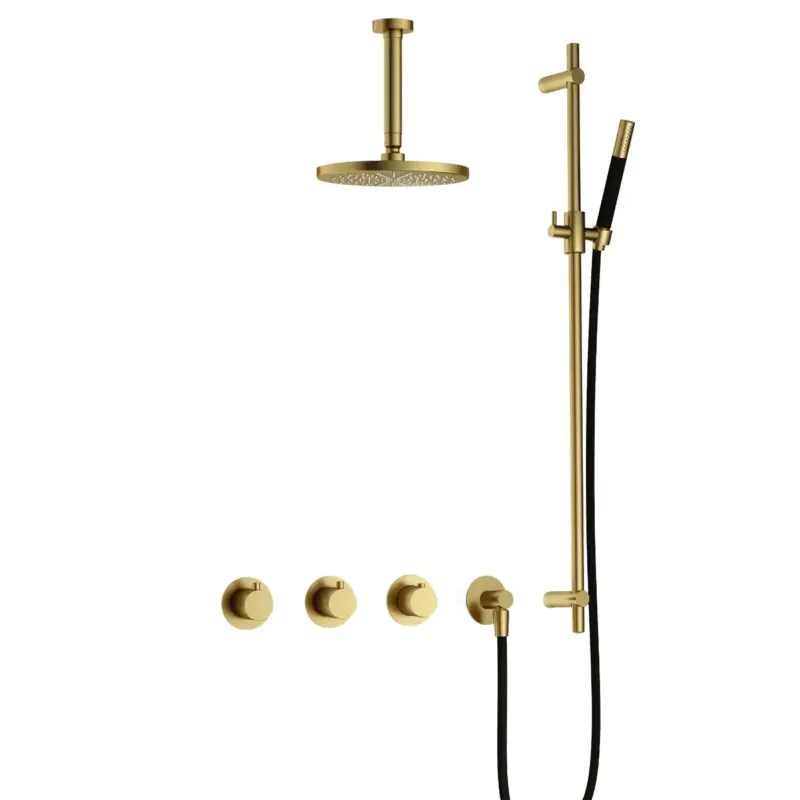 Hotbath Cobber IBS70 inbouwdouche met 15cm plafondbuis en glijstang geborsteld messing PVD Weekendaanbieding
