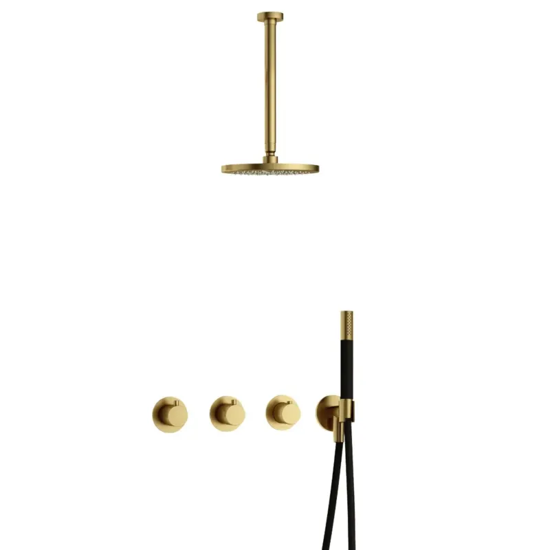 Beperkte Voorraad Hotbath Cobber IBS70 inbouwdouche met 30cm plafondbuis geborsteld messing PVD