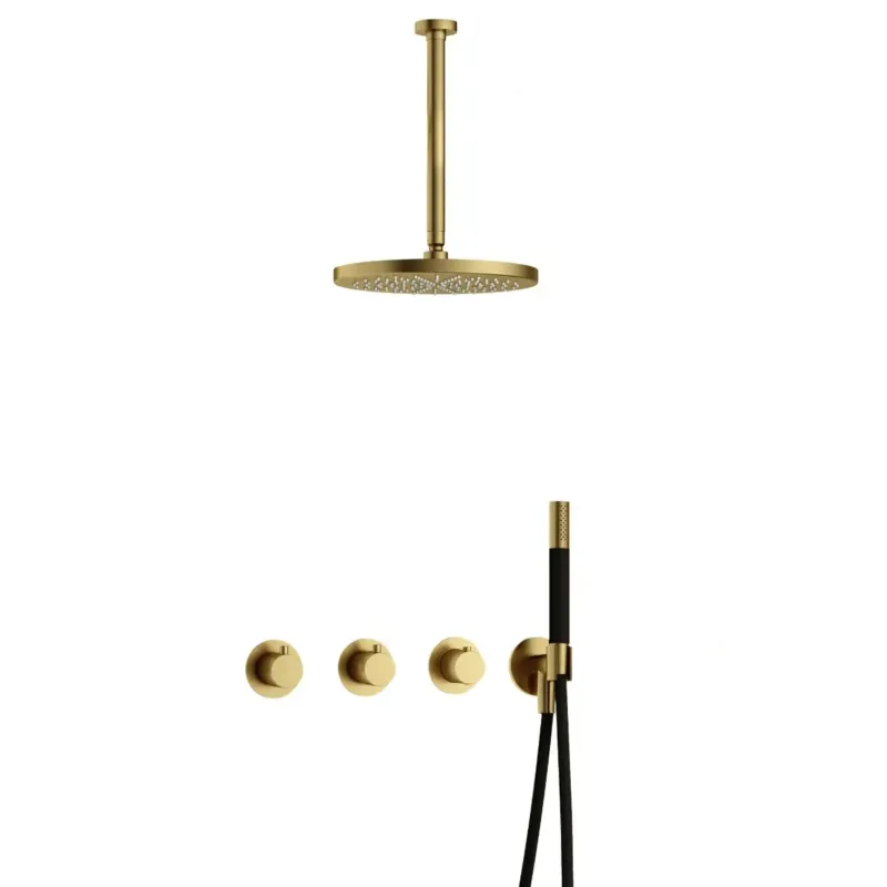 Hotbath Cobber IBS70 inbouwdouche met 30cm plafondbuis en 30cm hoofddouche geborsteld messing PVD Populair