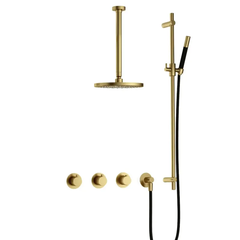 Koopje Hotbath Cobber IBS70 inbouwdouche met 30cm plafondbuis en glijstang geborsteld messing PVD