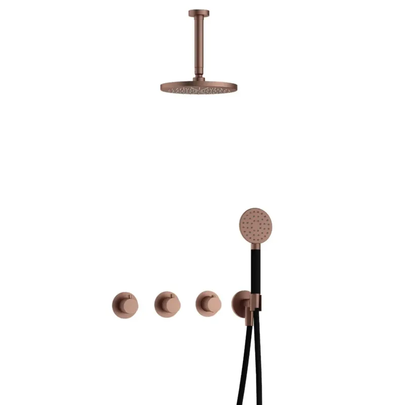 Hotbath Cobber IBS70 inbouwdouche met ronde handdouche en 15cm plafondbuis geborsteld koper PVD Meest Verkocht