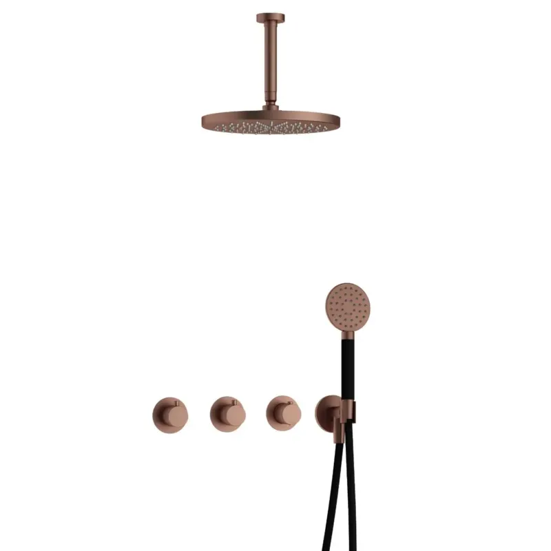 Hotbath Cobber IBS70 inbouwdouche met ronde handdouche, 15cm plafondbuis en 30cm hoofddouche geborsteld koper PVD Goedkoop