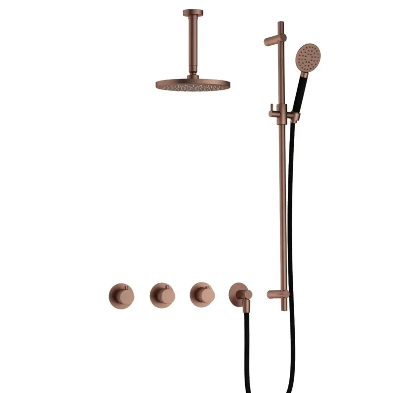 Hotbath Cobber IBS70 inbouwdouche met ronde handdouche, 15cm plafondbuis en glijstang geborsteld koper PVD Uitverkoop