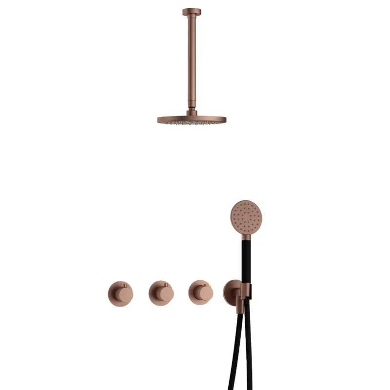 Finale Uitverkoop Hotbath Cobber IBS70 inbouwdouche met ronde handdouche en 30cm plafondbuis geborsteld koper PVD