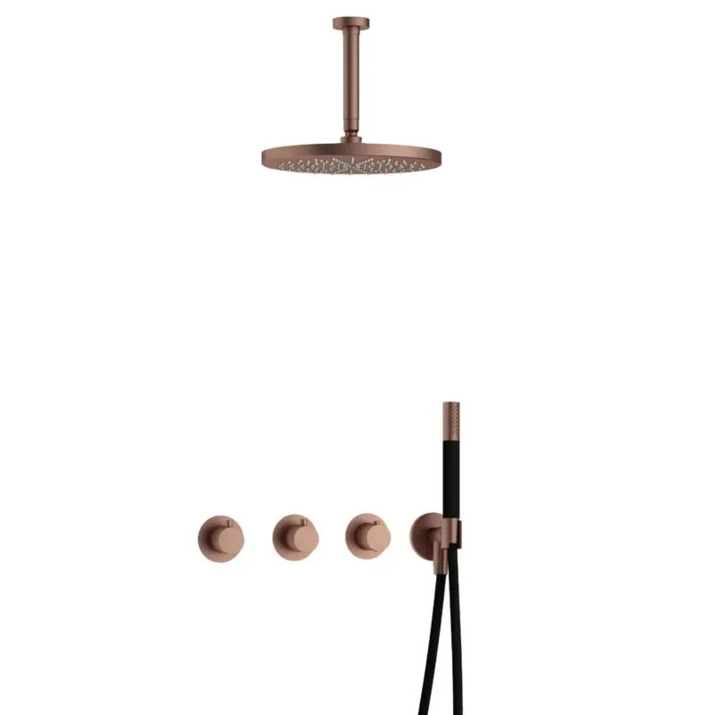 Korting Hotbath Cobber IBS70 inbouwdouche met 15cm plafondbuis en 30cm hoofddouche geborsteld koper PVD