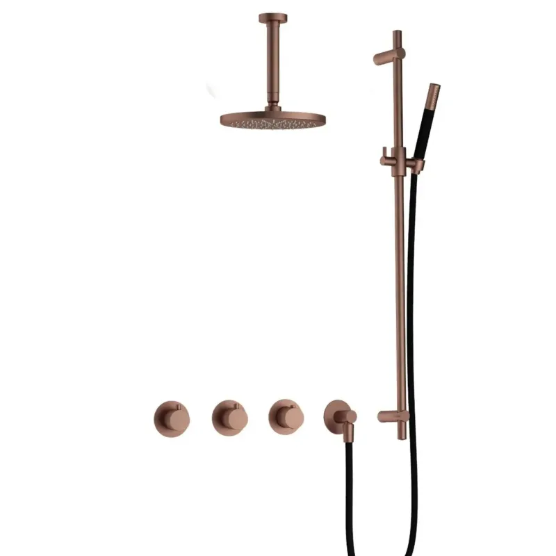 Betaalbaar Hotbath Cobber IBS70 inbouwdouche met 15cm plafondbuis en glijstang geborsteld koper PVD