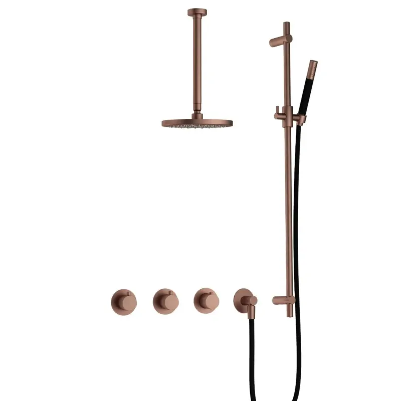Koop Online Hotbath Cobber IBS70 inbouwdouche met 30cm plafondbuis en glijstang geborsteld koper PVD