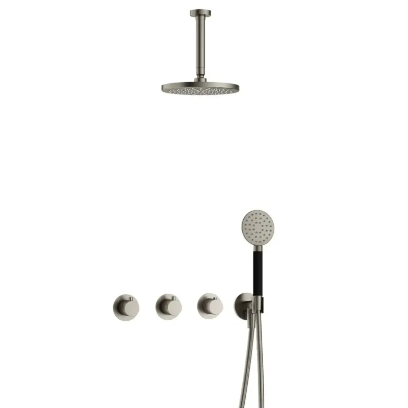 Hotbath Cobber IBS70 inbouwdouche met ronde handdouche en 15cm plafondbuis geborsteld nikkel Direct Verzonden