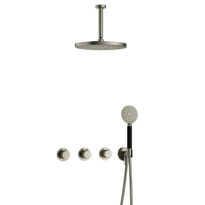 Hete Deal Hotbath Cobber IBS70 inbouwdouche met ronde handdouche, 15cm plafondbuis en 30cm hoofddouche geborsteld nikkel