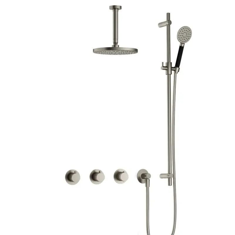 Seizoensaanbieding Hotbath Cobber IBS70 inbouwdouche met ronde handdouche, 15cm plafondbuis en glijstang geborsteld nikkel