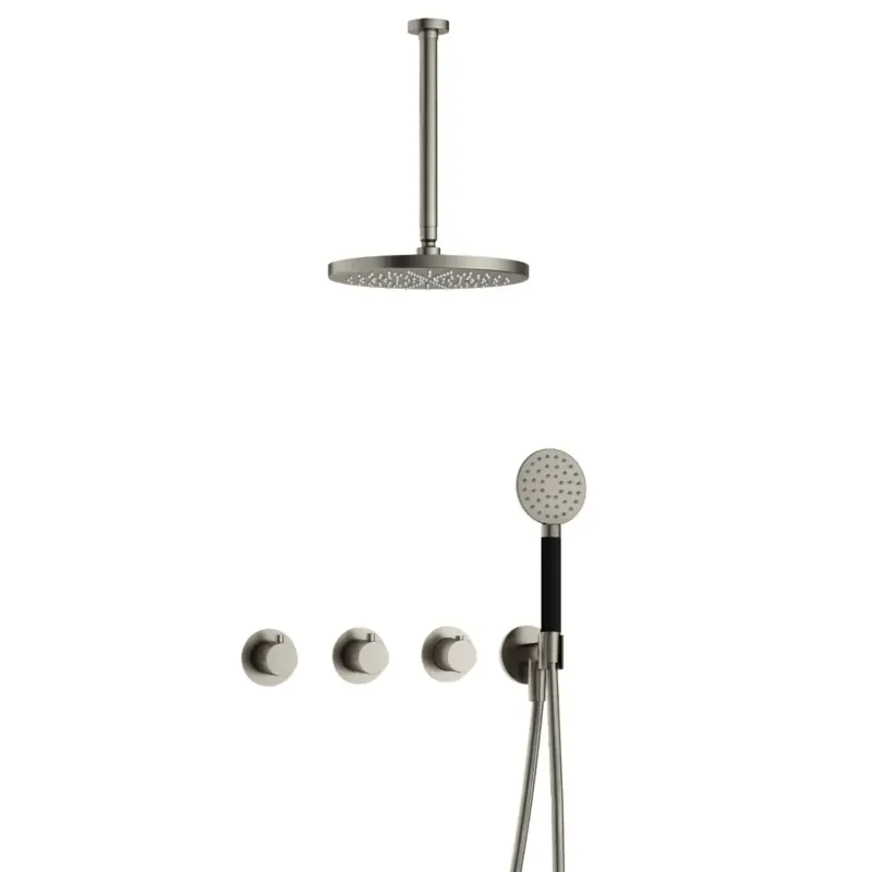 Hotbath Cobber IBS70 inbouwdouche met ronde handdouche, 30cm plafondbuis en 30cm hoofddouche geborsteld nikkel Must-Have