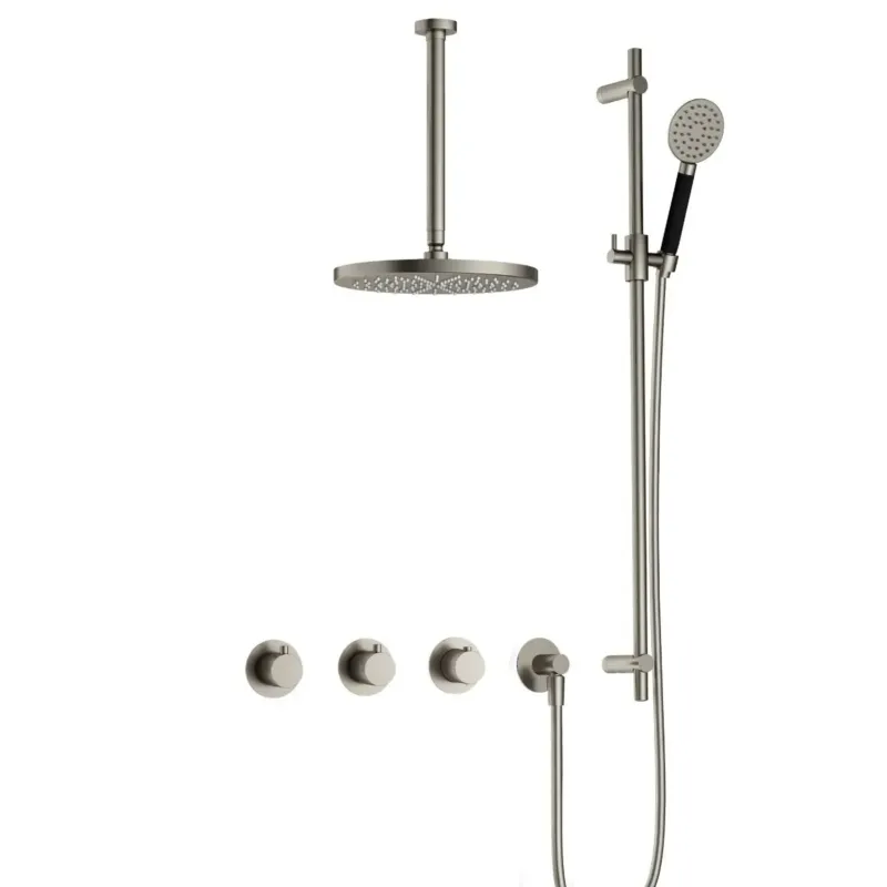 Hotbath Cobber IBS70 inbouwdouche met ronde handdouche, 30cm plafondbuis, 30cm hoofddouche en glijstang geborsteld nikkel Gratis Retour