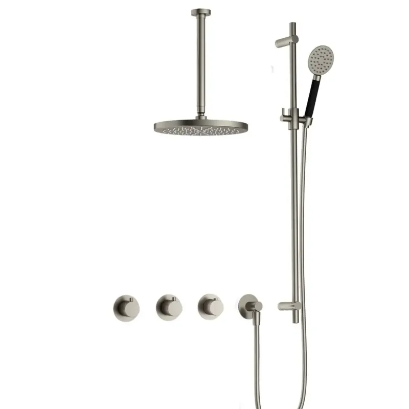 Snelle Levering Hotbath Cobber IBS70 inbouwdouche met ronde handdouche, 30cm plafondbuis en glijstang geborsteld nikkel