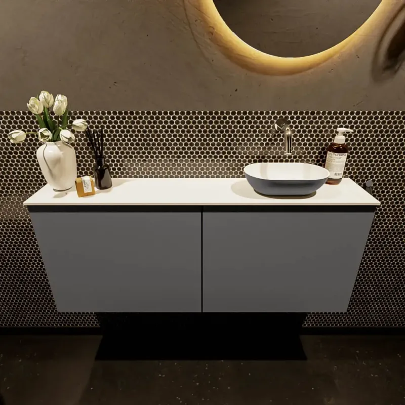 Mondiaz Fowy toiletmeubel 120cm dark grey met antraciete waskom rechts zonder kraangat Lage Prijs