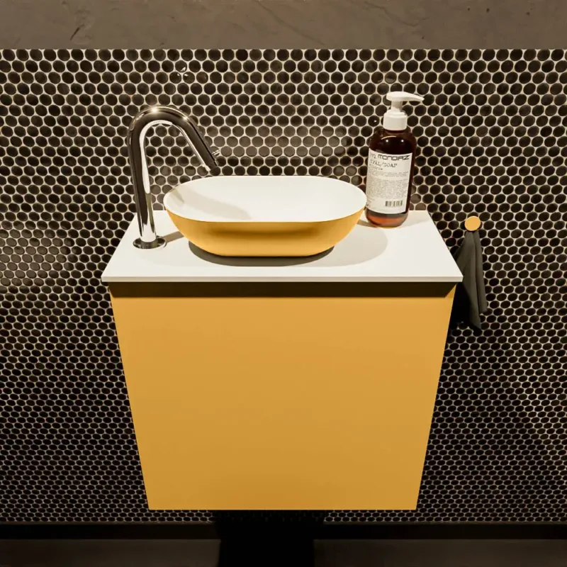 Beste Prijs Mondiaz Fowy toiletmeubel 50cm ocher met gele waskom links en kraangat