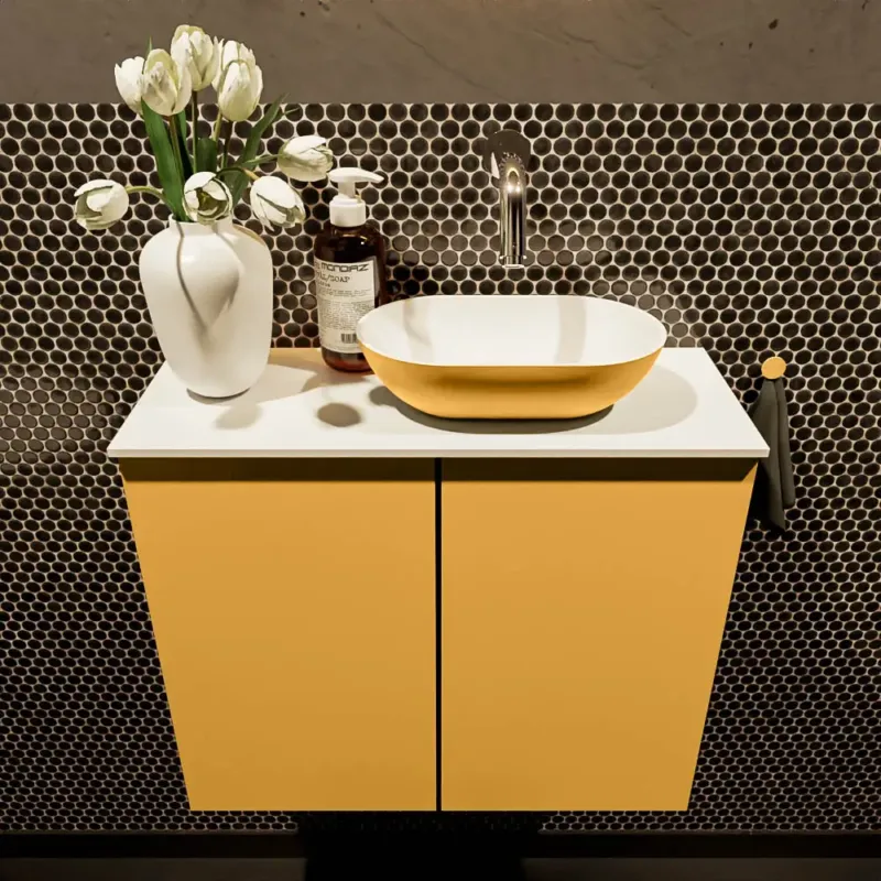 Mondiaz Fowy toiletmeubel 60cm ocher met gele waskom rechts zonder kraangat Hete Deal