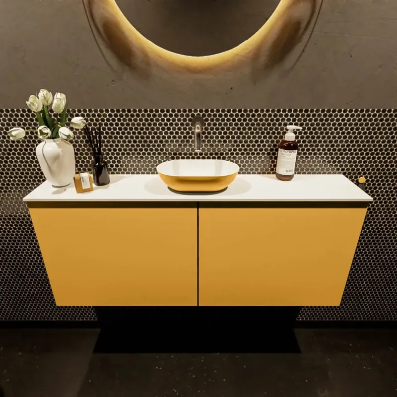 Meest Verkocht Mondiaz Fowy toiletmeubel 120cm ocher met gele waskom midden zonder kraangat