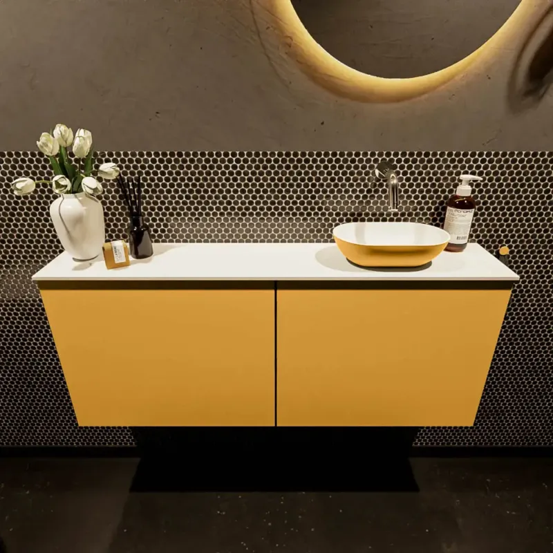 Veilige Betaling Mondiaz Fowy toiletmeubel 120cm ocher met gele waskom rechts zonder kraangat