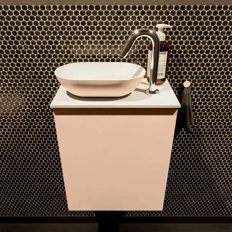 Actieprijs Mondiaz Fowy toiletmeubel 40cm rosee met oudroze waskom links en kraangat