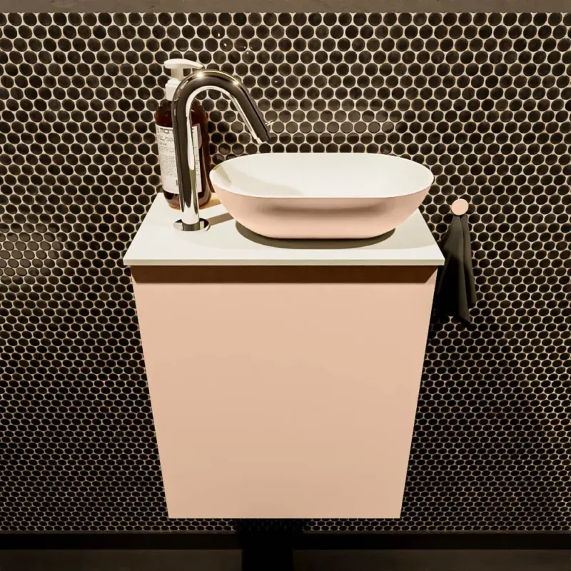 Favoriet Mondiaz Fowy toiletmeubel 40cm rosee met oudroze waskom rechts en kraangat