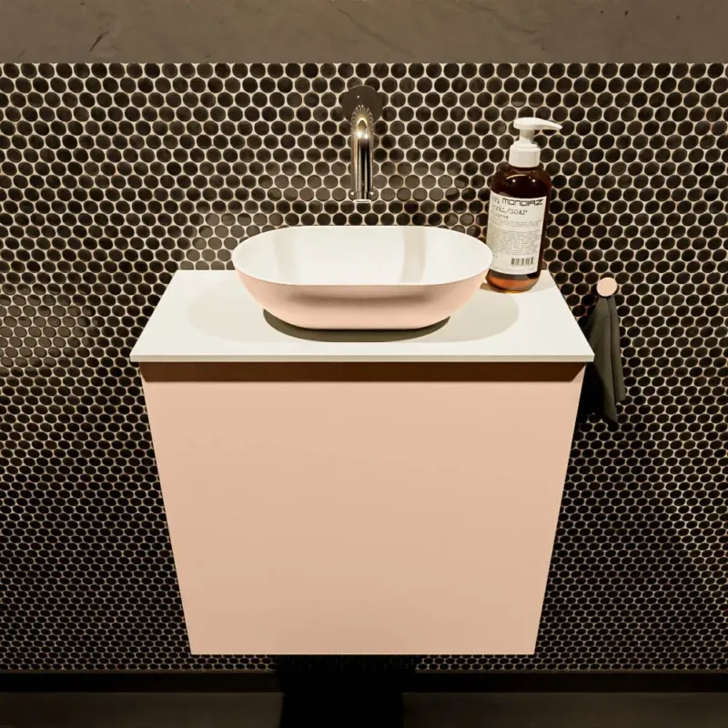 Mondiaz Fowy toiletmeubel 50cm rosee met oudroze waskom midden zonder kraangat Finale Uitverkoop