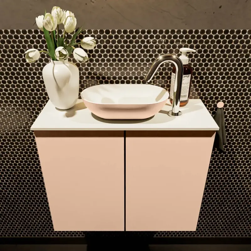 Hete Deal Mondiaz Fowy toiletmeubel 60cm rosee met oudroze waskom midden en kraangat