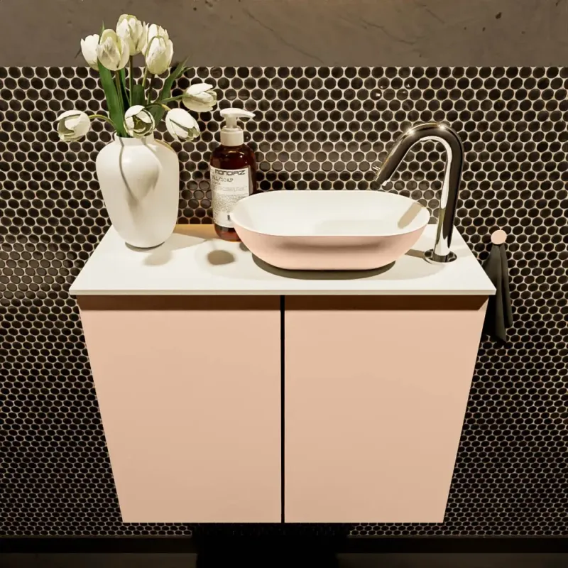 Mondiaz Fowy toiletmeubel 60cm rosee met oudroze waskom rechts en kraangat Korting