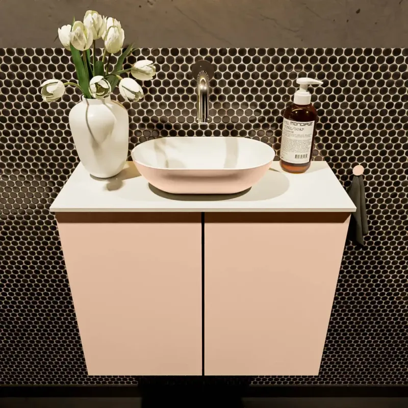 Lage Prijs Mondiaz Fowy toiletmeubel 60cm rosee met oudroze waskom midden zonder kraangat