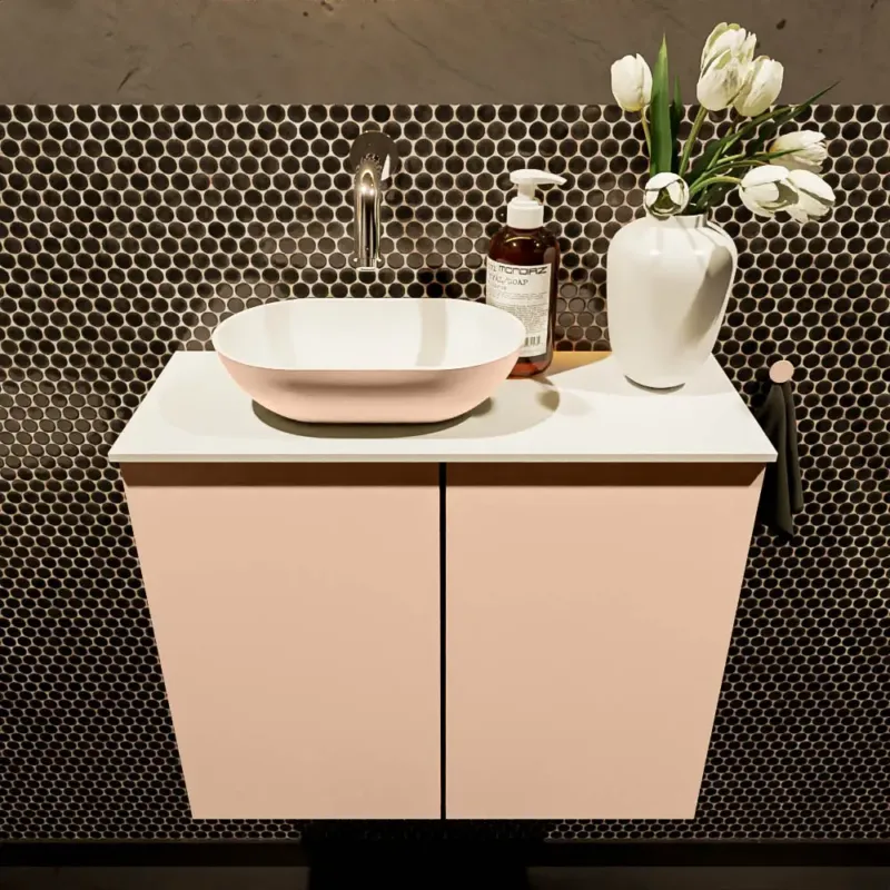 Aanbieding Mondiaz Fowy toiletmeubel 60cm rosee met oudroze waskom links zonder kraangat
