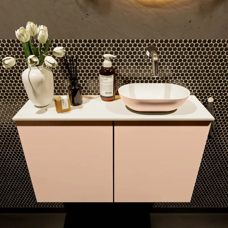 Weekendaanbieding Mondiaz Fowy toiletmeubel 80cm rosee met oudroze waskom rechts zonder kraangat