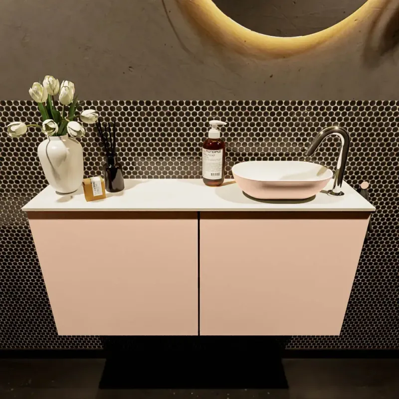 Alleen Vandaag Mondiaz Fowy toiletmeubel 100cm rosee met oudroze waskom rechts en kraangat