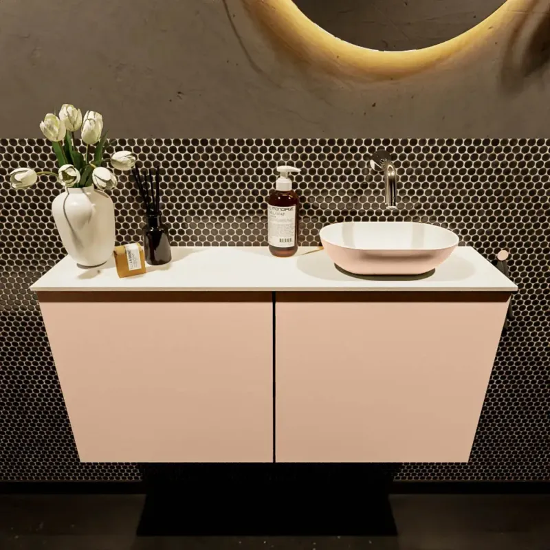 Mondiaz Fowy toiletmeubel 100cm rosee met oudroze waskom rechts zonder kraangat Premium