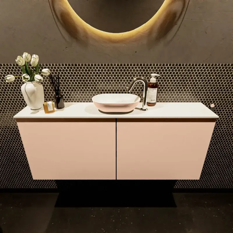 Koop Online Mondiaz Fowy toiletmeubel 120cm rosee met oudroze waskom midden en kraangat
