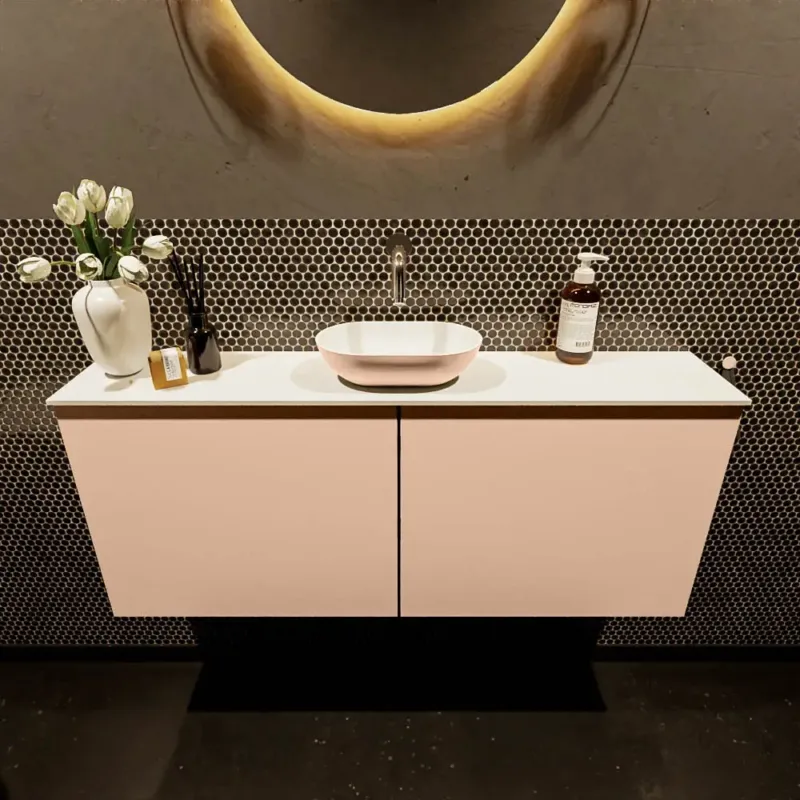 Mondiaz Fowy toiletmeubel 120cm rosee met oudroze waskom midden zonder kraangat Premium