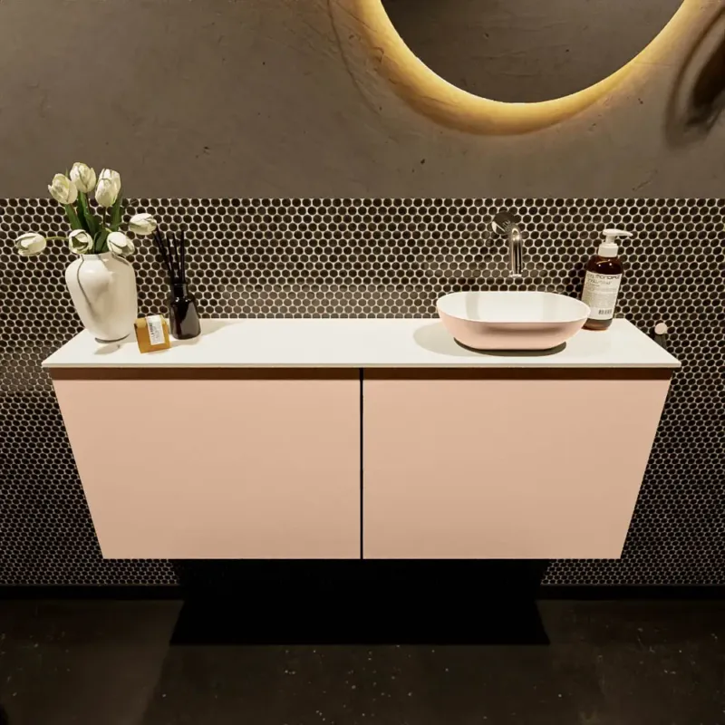 Mondiaz Fowy toiletmeubel 120cm rosee met oudroze waskom rechts zonder kraangat Alleen Vandaag