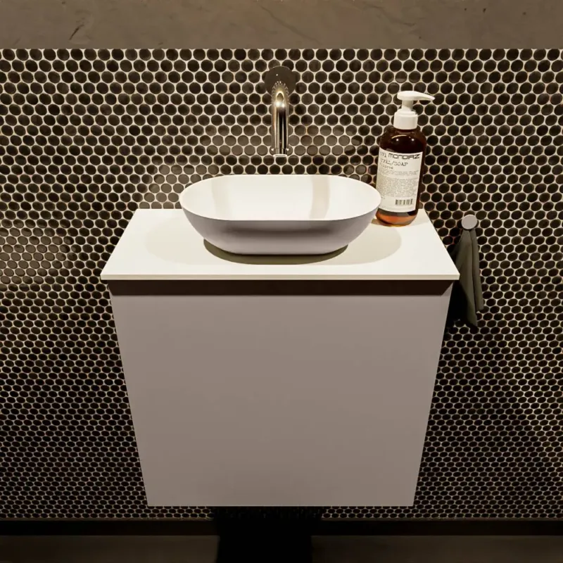Meest Verkocht Mondiaz Fowy toiletmeubel 50cm smoke met taupkleurige waskom midden zonder kraangat