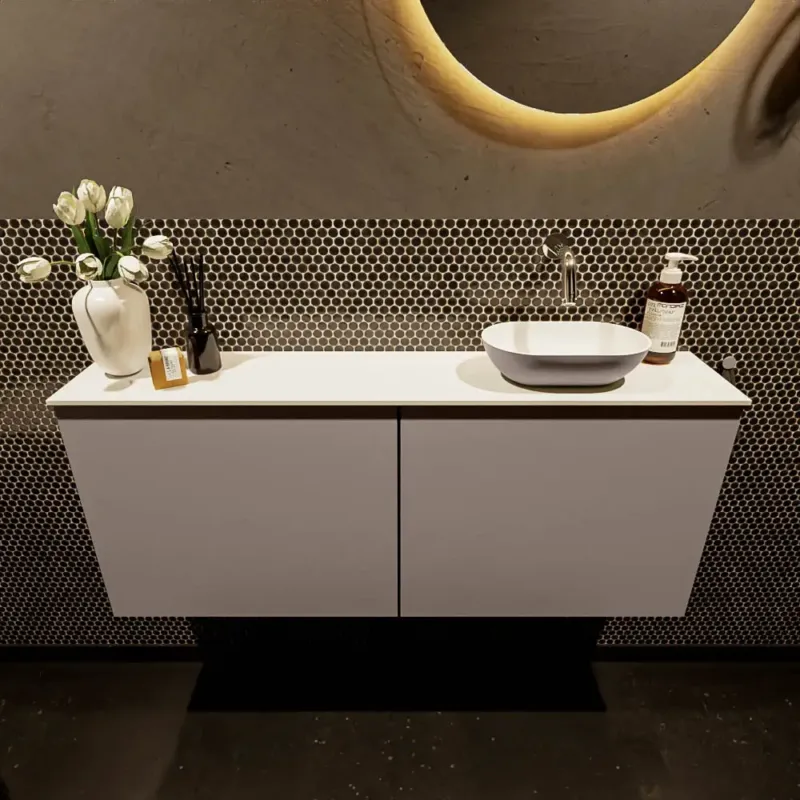 Nu Kopen Mondiaz Fowy toiletmeubel 120cm smoke met taupkleurige waskom rechts zonder kraangat