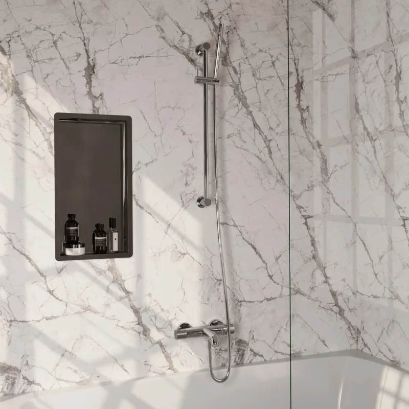 Brauer Chrome Carving thermostatische badkraan met glijstang en staafhanddouche chroom Lage Prijs