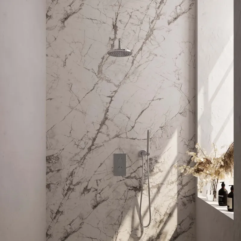 Snelle Levering Brauer Chrome Carving complete inbouw regendouche set 27 met 20cm douchekop, gebogen muurarm en staafhanddouche chroom