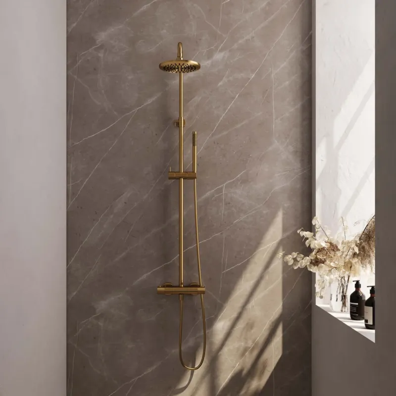 Beste Prijs Brauer Gold Carving opbouw regendouche met 20cm douchekop en staafhanddouche geborsteld messing PVD