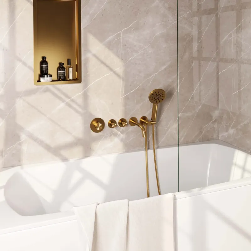 Aanbieding Brauer Gold Carving inbouw badkraan met 3 standen handdouche geborsteld messing PVD